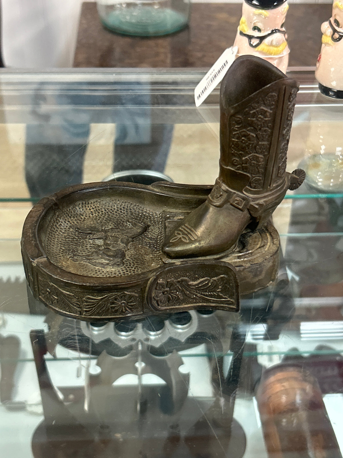VINTAGE 1950S CHAMPION PRODUCTS COWBOY BOOT HORSE ASHTRAY PHIL DI NAPOLI COPPER