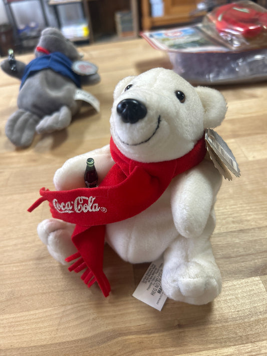 Coca Cola Toys 1998 Coca-Cola Polar Bear in Red Scarf Bean Bag Plush Collectable Stuffed Animal