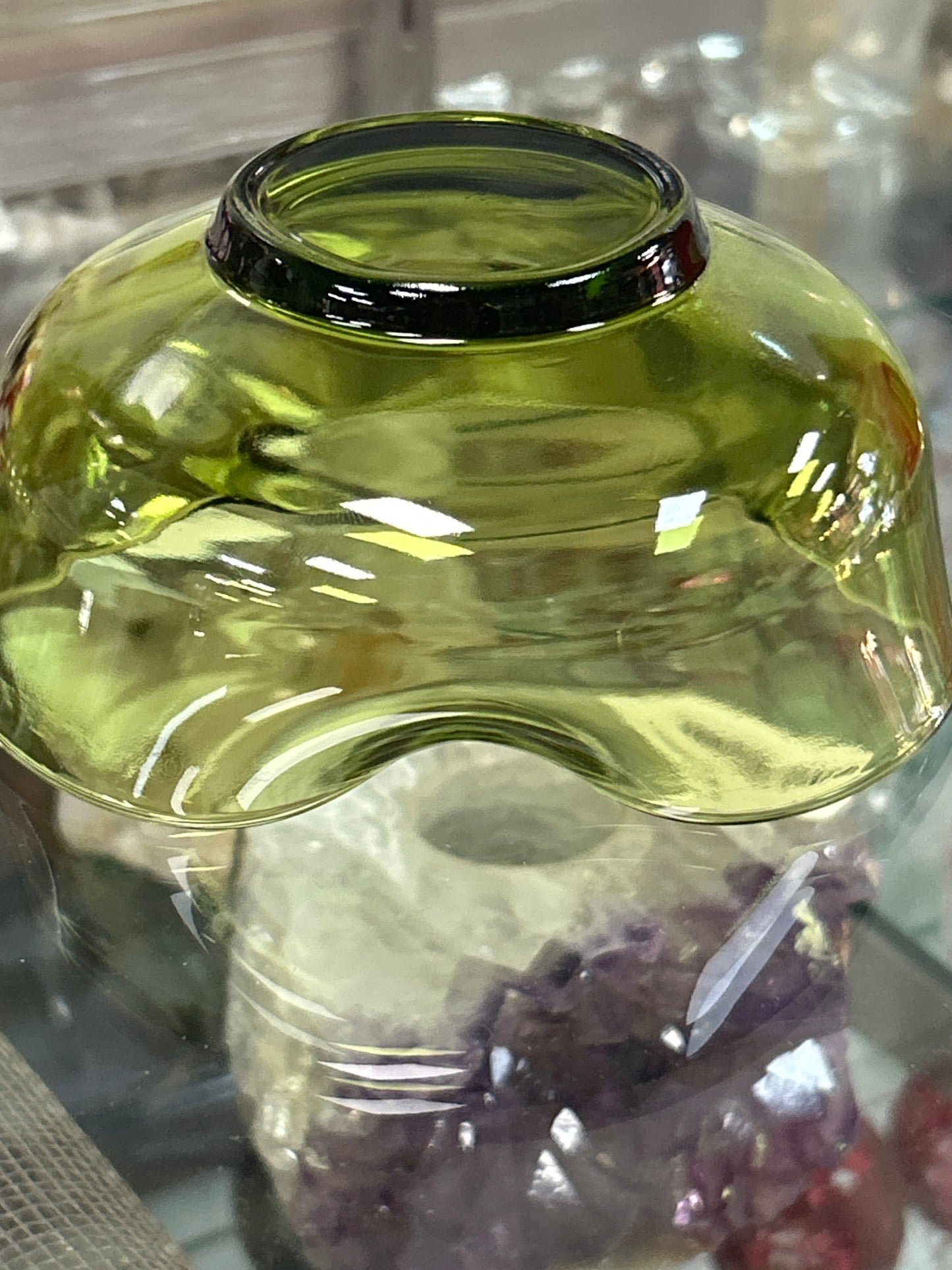 Vintage Anchor Hocking Glass Avocado Green Dip Bowl