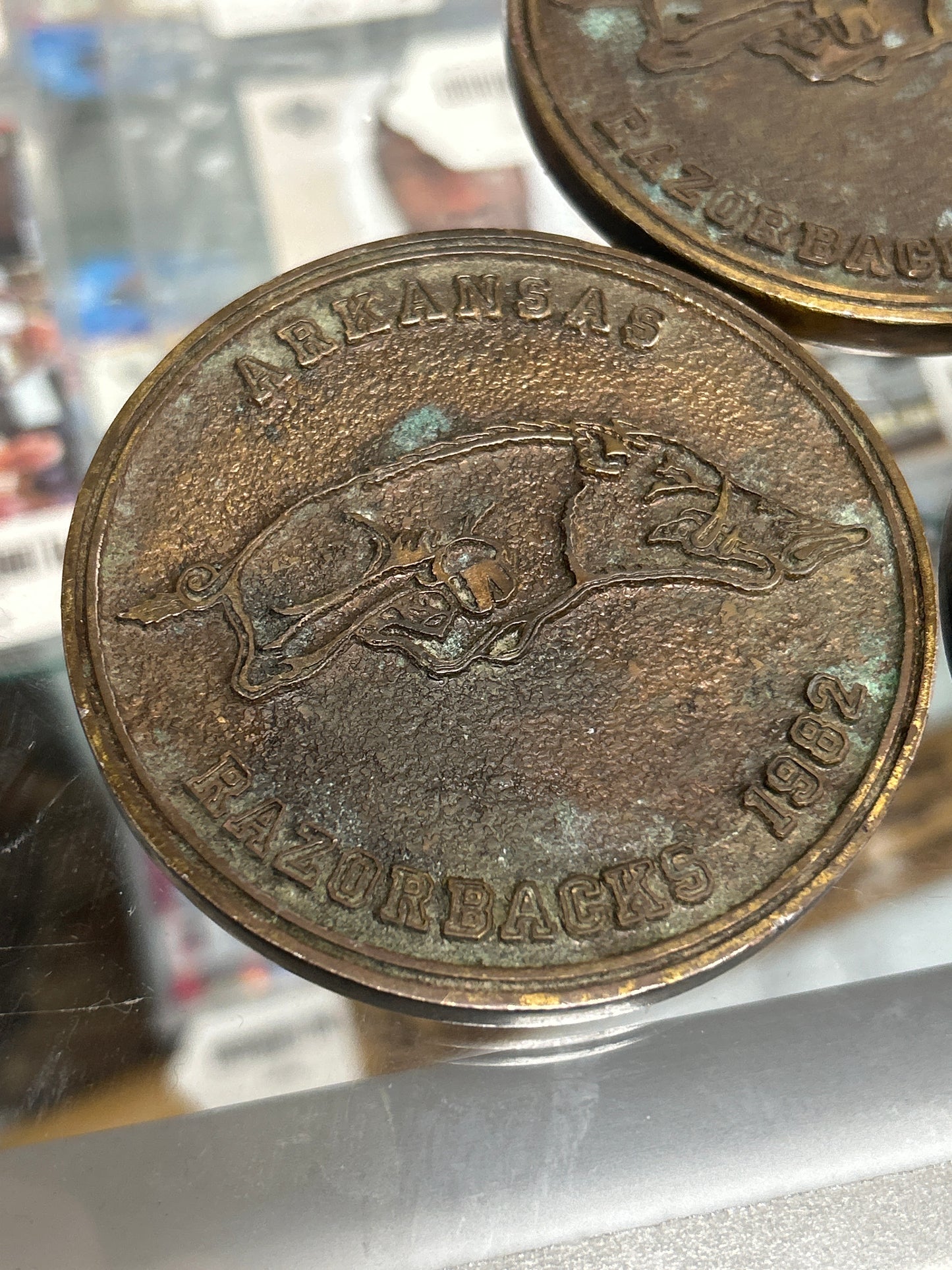 Arkansas Razorbacks Coasters (Oil Originals set of 4 EXTREMELY RARE) 1982 (bronze and solid) uncleaned by us!