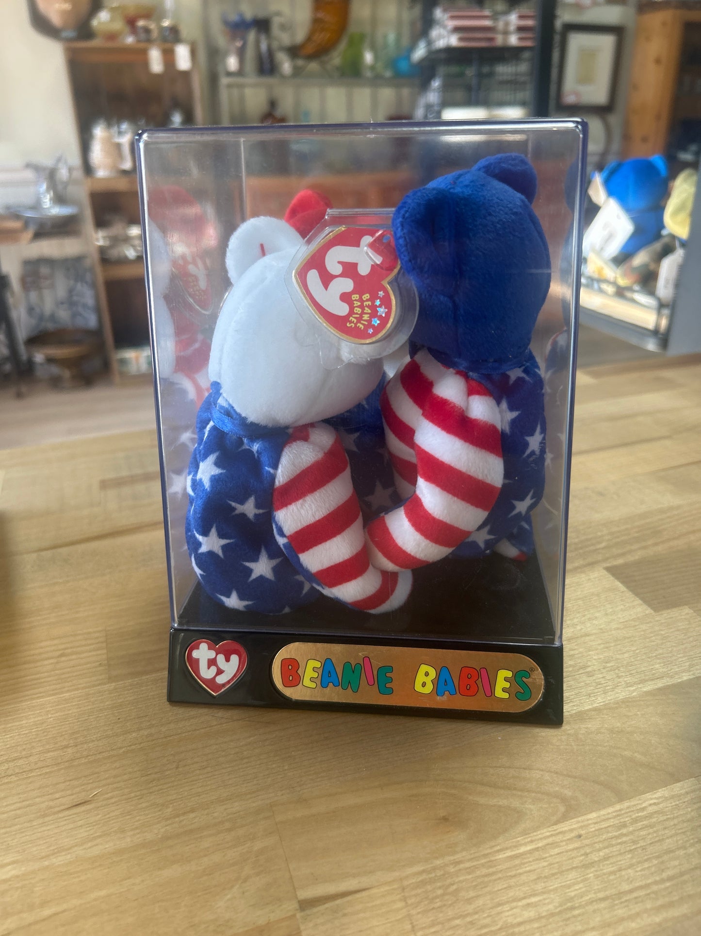 TY Orig 4th July Beanie Babies 3 LIBERTY Bears Red-White-Blue Faces 2001 NWMT In Display