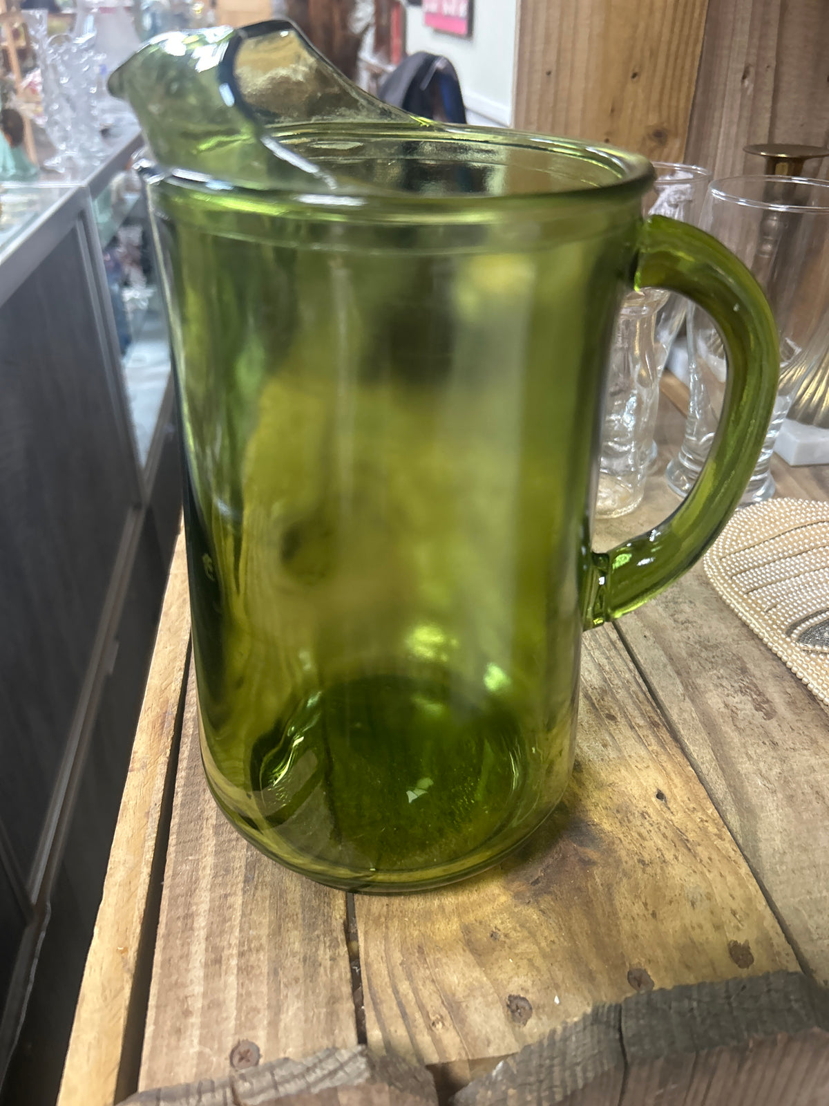 Vintage Anchor Hocking glass pitcher in avocado green