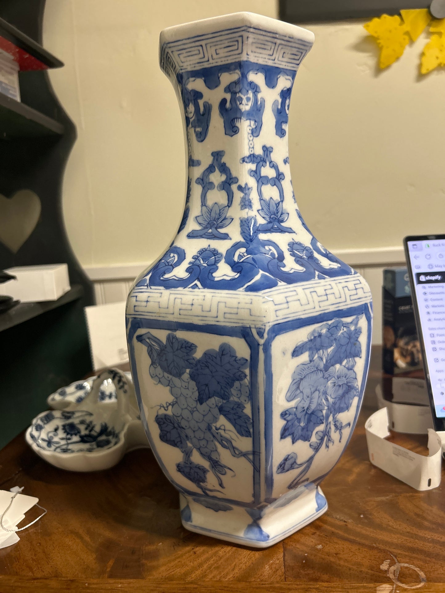 Blue and white Vase 14”