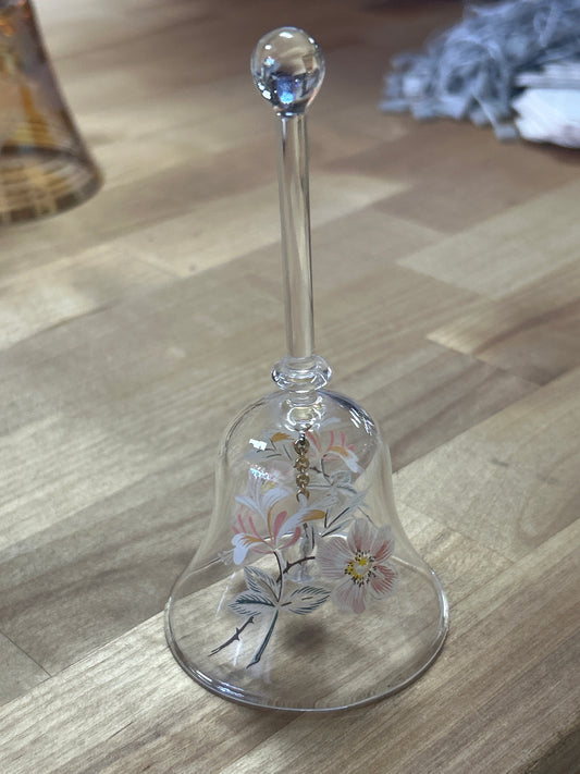 Vintage glass bell hand painted flowers 4.5” (0804)