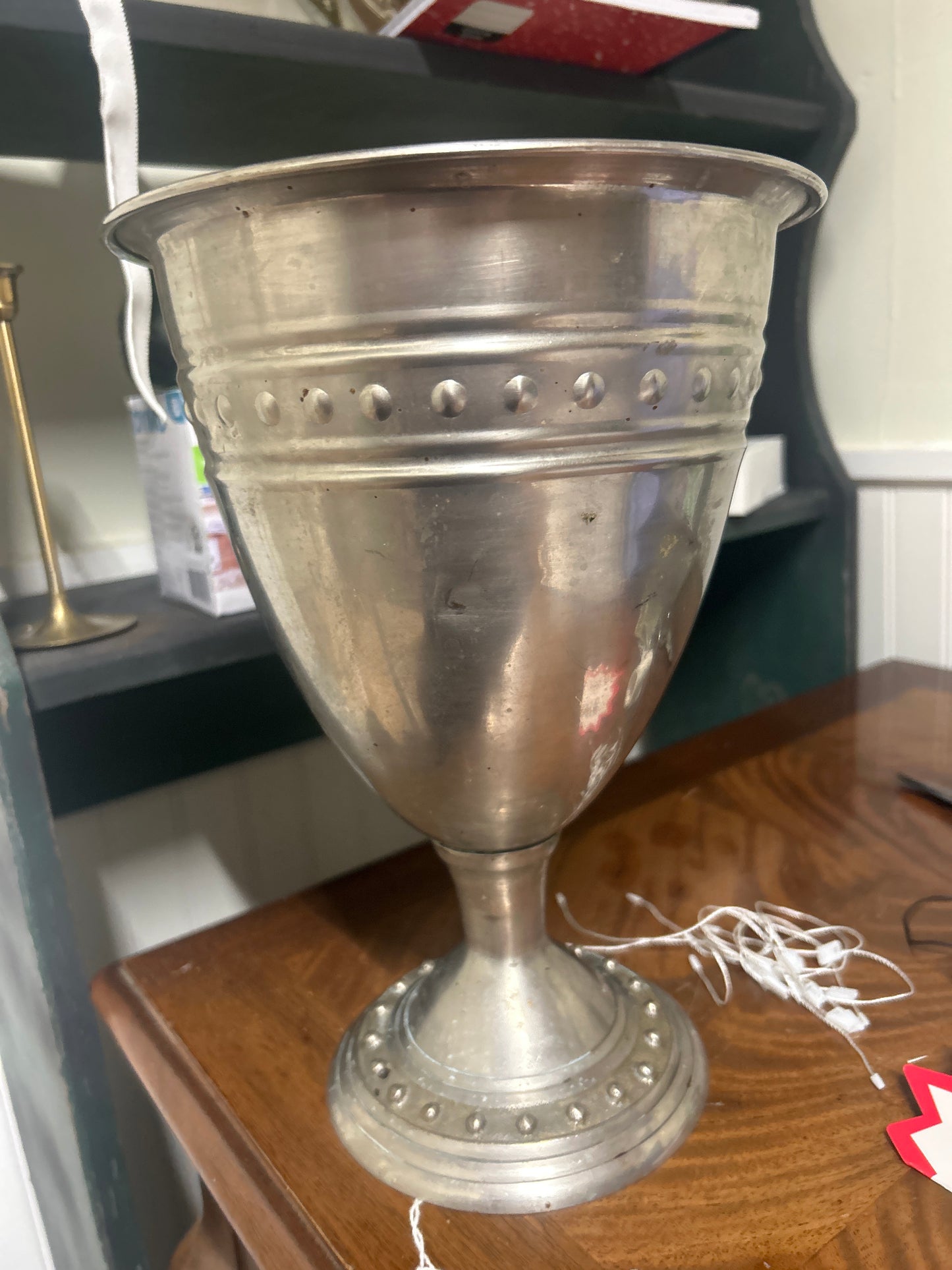 Extra Large Vintage Metal Goblet (some dings/dents)