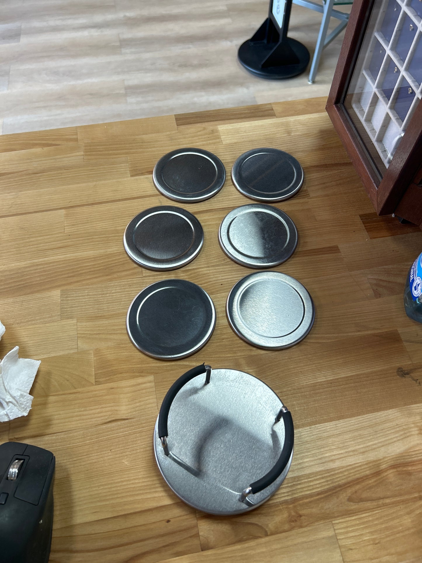 Steel cup coasters (6 and base)