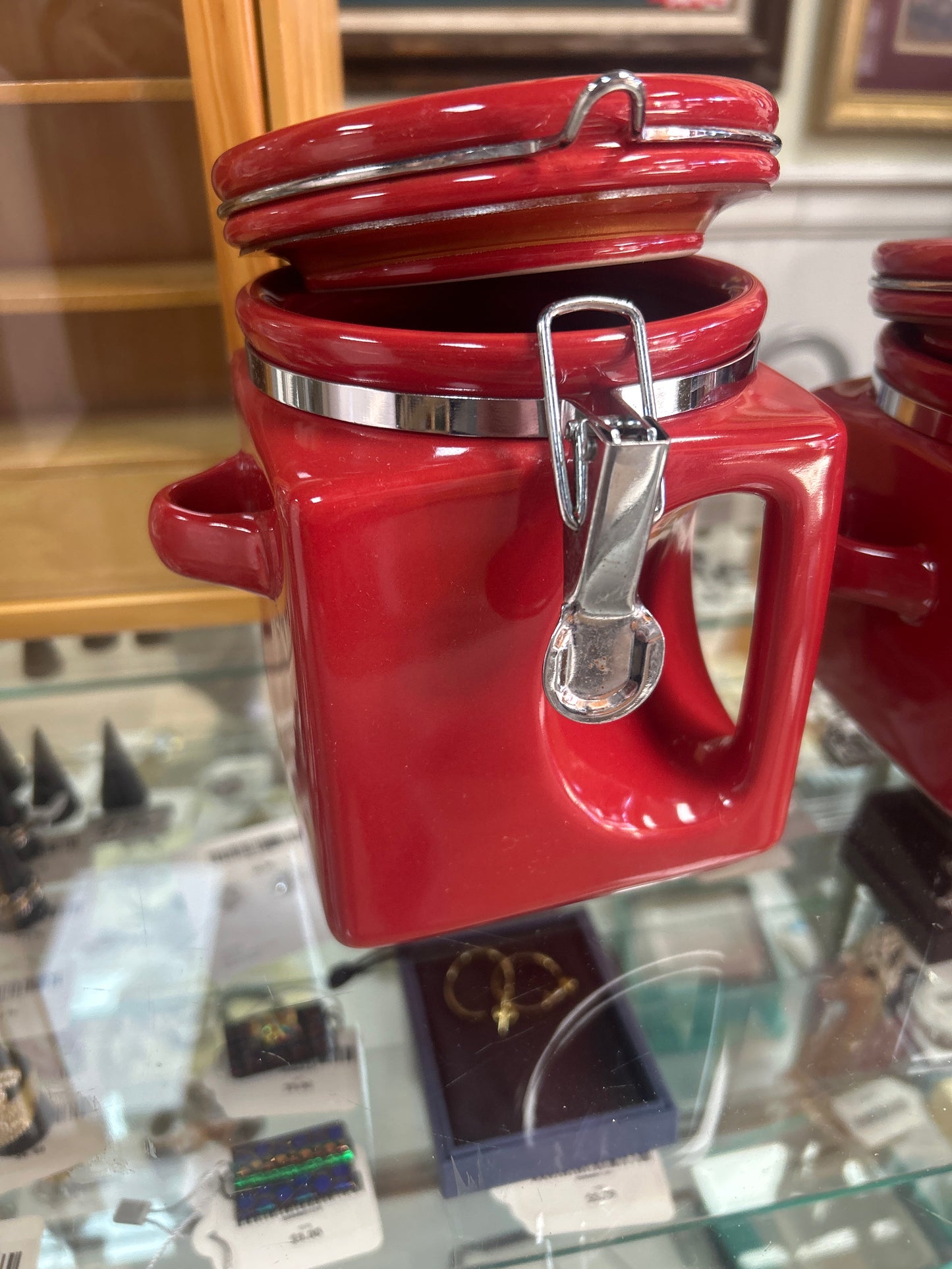 Oggi red ceramic square kitchen canisters (set of 3)