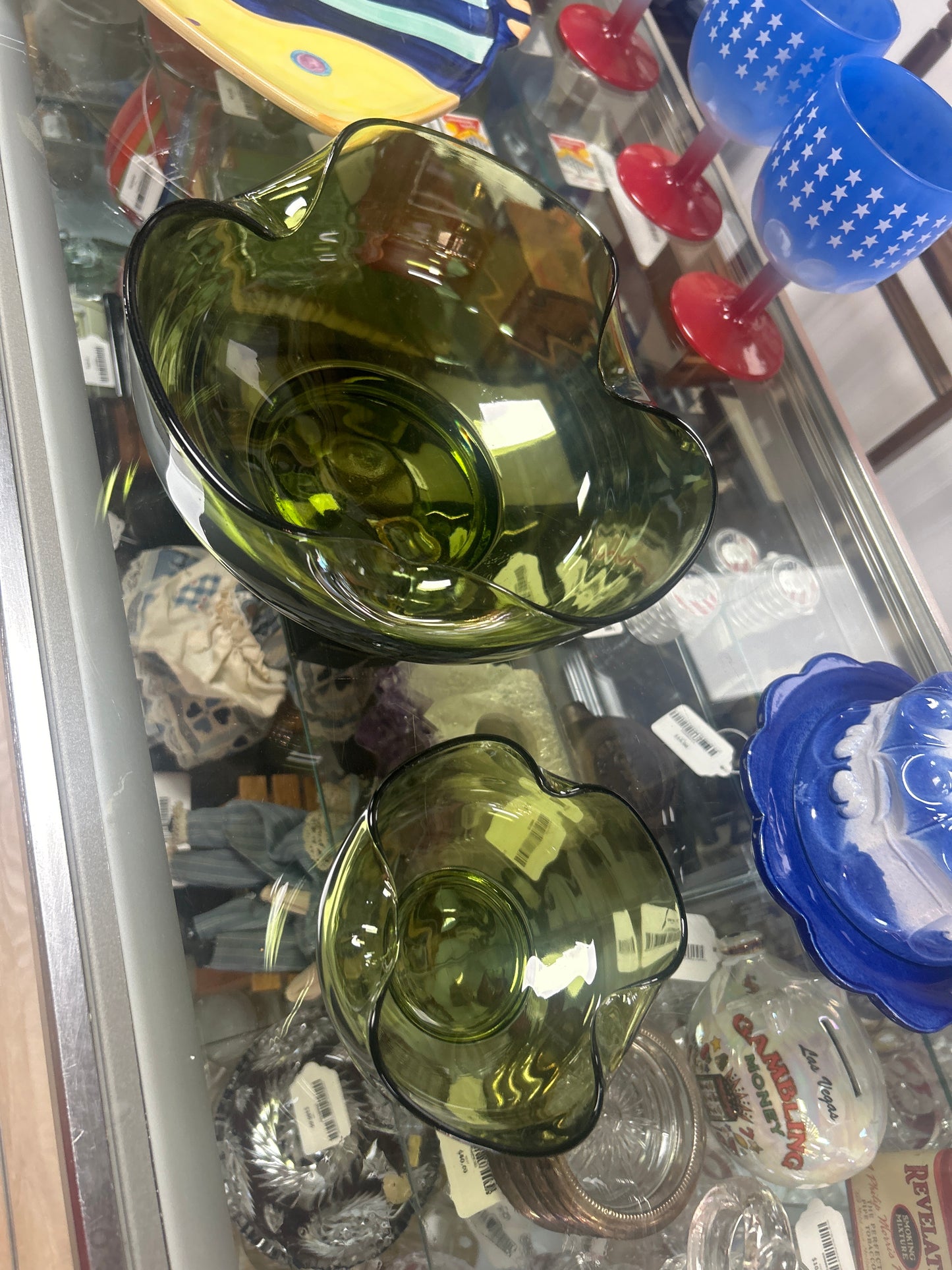 Vintage Anchor Hocking Accent Modern Avocado Green Chip & Dip Set