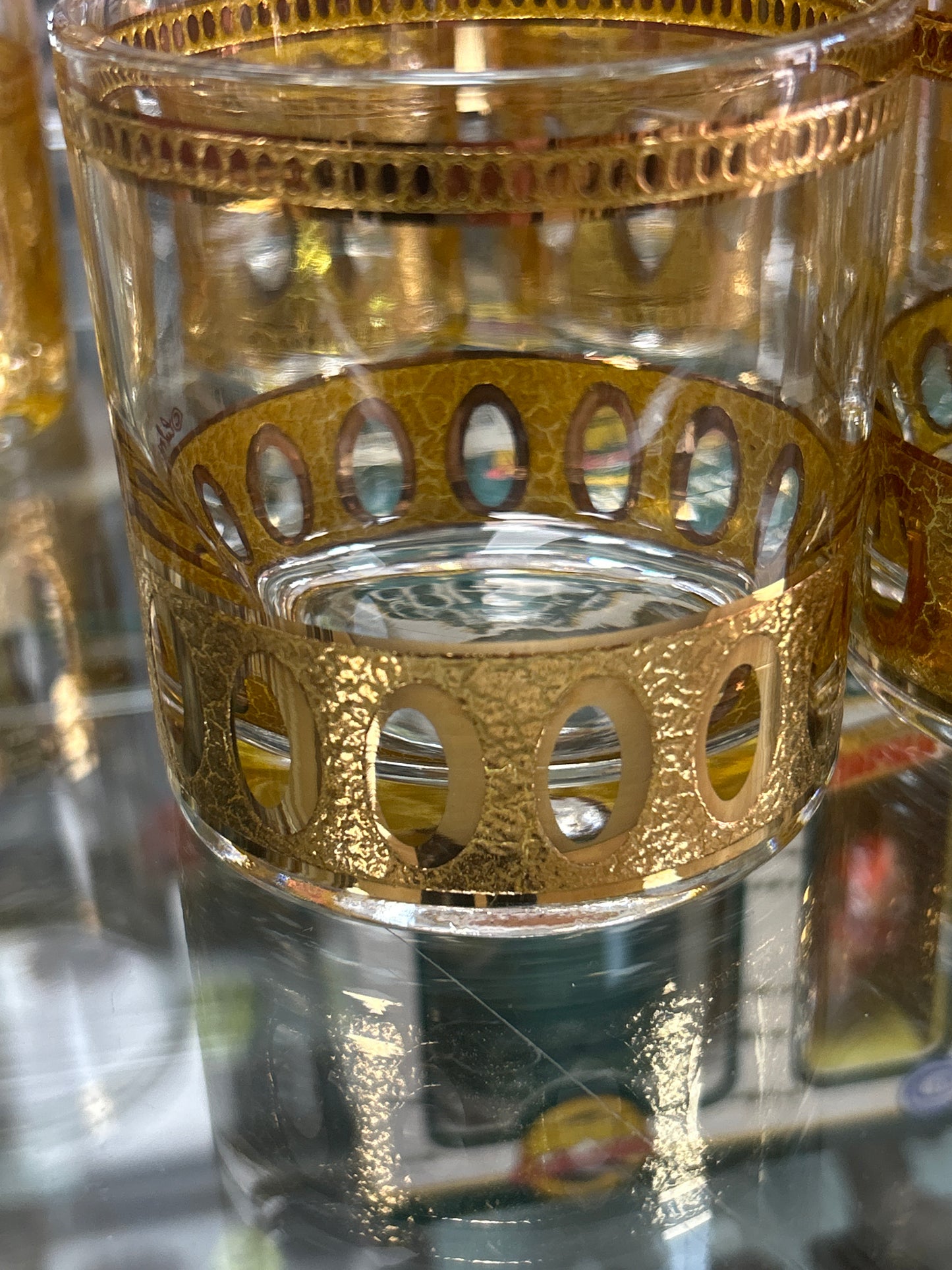 Vintage Culver Ltd. 22k Gold Antigua Glasses: MCM Barware Set of 14 (8/6) Beautiful!
