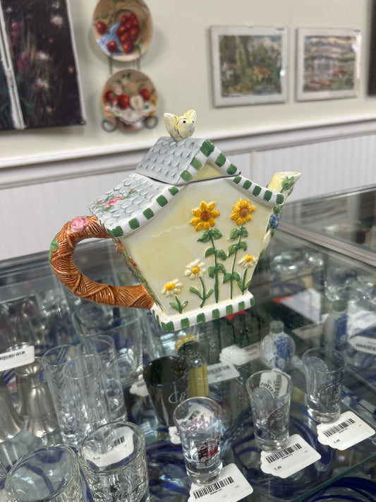 Cottage Teapot By Bogart Floral With A Bee