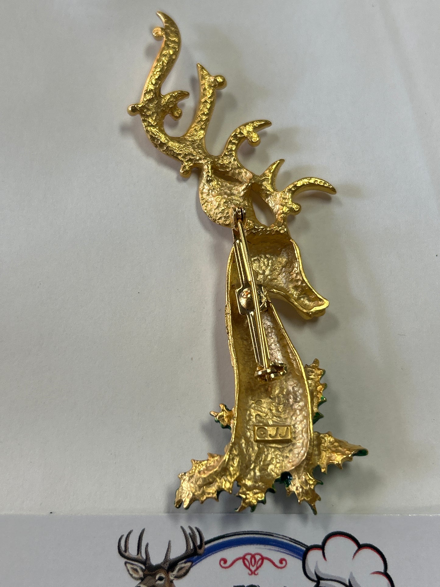 JJ Vintage Reindeer Brooch With Rhinestones (Christmas)
