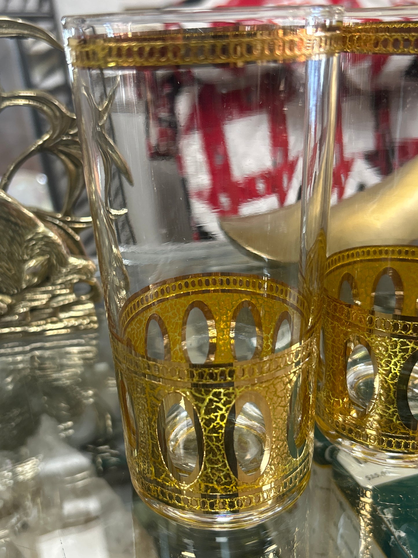 Vintage Culver Ltd. 22k Gold Antigua Glasses: MCM Barware Set of 14 (8/6) Beautiful!