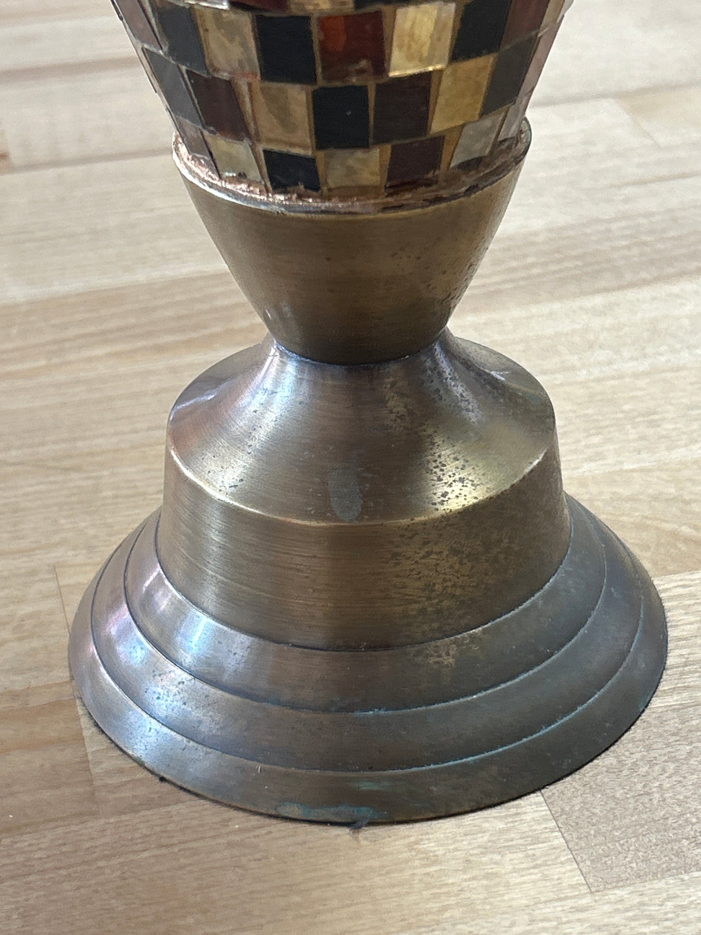Brass mosaic tile vase 17”