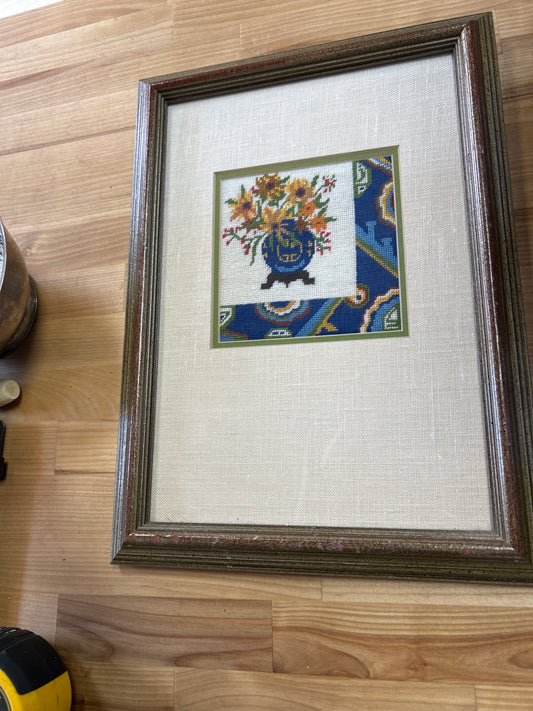 Vintage Needle Point. Double Matted Professionally Framed