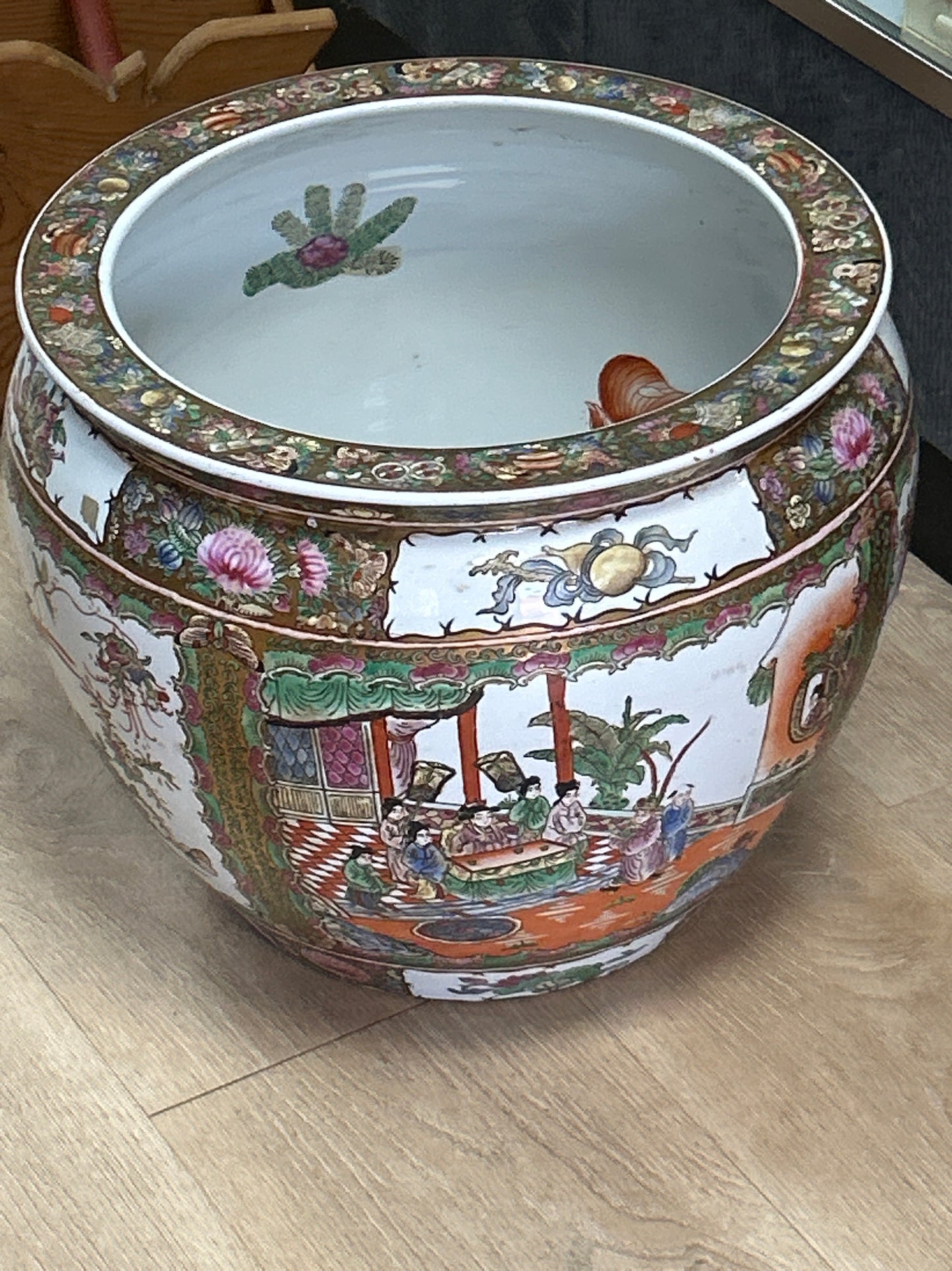 Huge Antique Chinese Jardiniere Porcelain Fish Bowl Planter Qianlong Mark