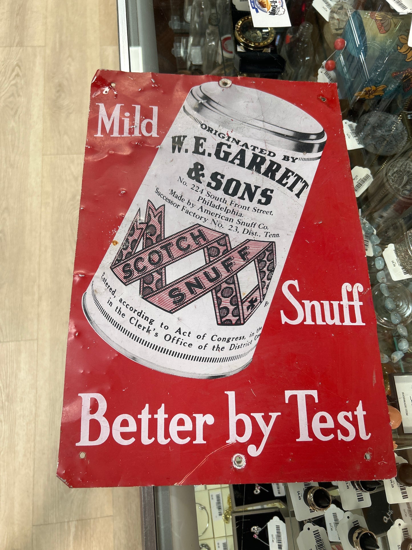 Original W.E. Garrett Snuff Tobacco Sign Vintage Metal Sign Antique 12x18