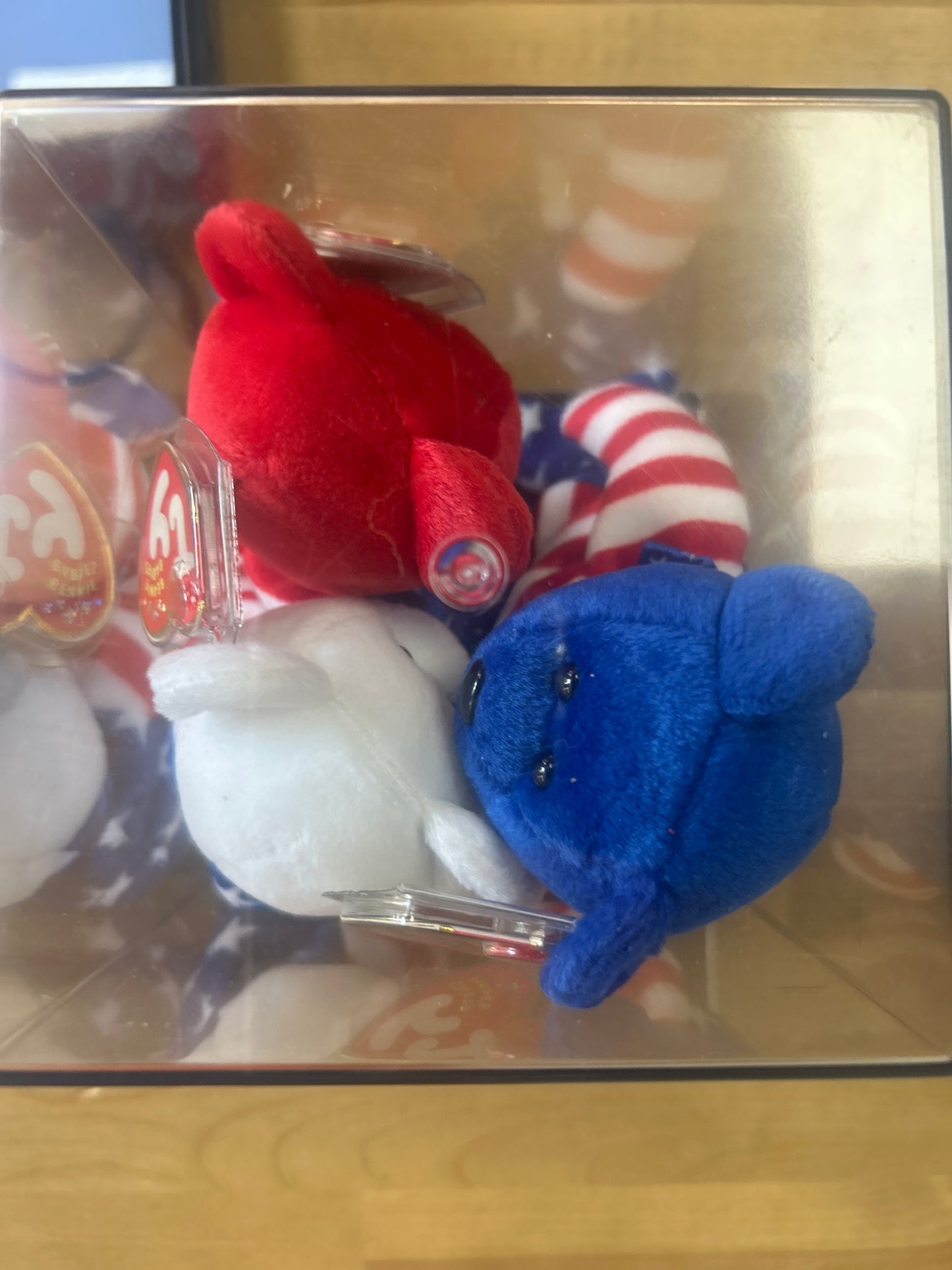 TY Orig 4th July Beanie Babies 3 LIBERTY Bears Red-White-Blue Faces 2001 NWMT In Display