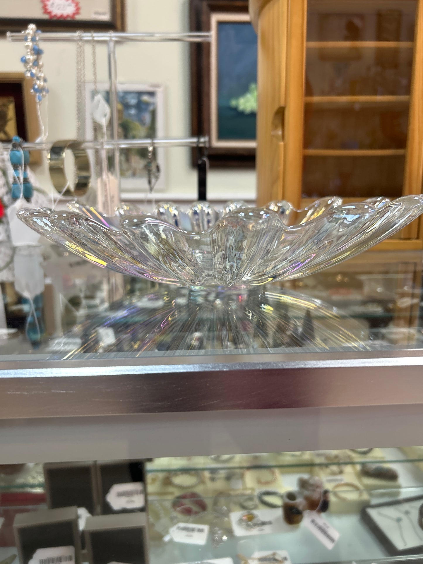 1950’s Federal Glass Celestial Starburst Iridescent Bowl 11 1/2”