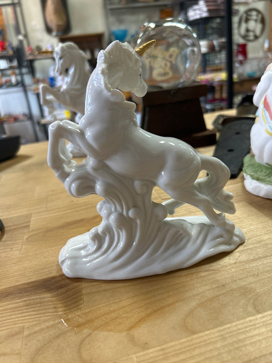 Vintage Porcelain Unicorn Rearing Figure Unicorn W/Gold Horn 6”