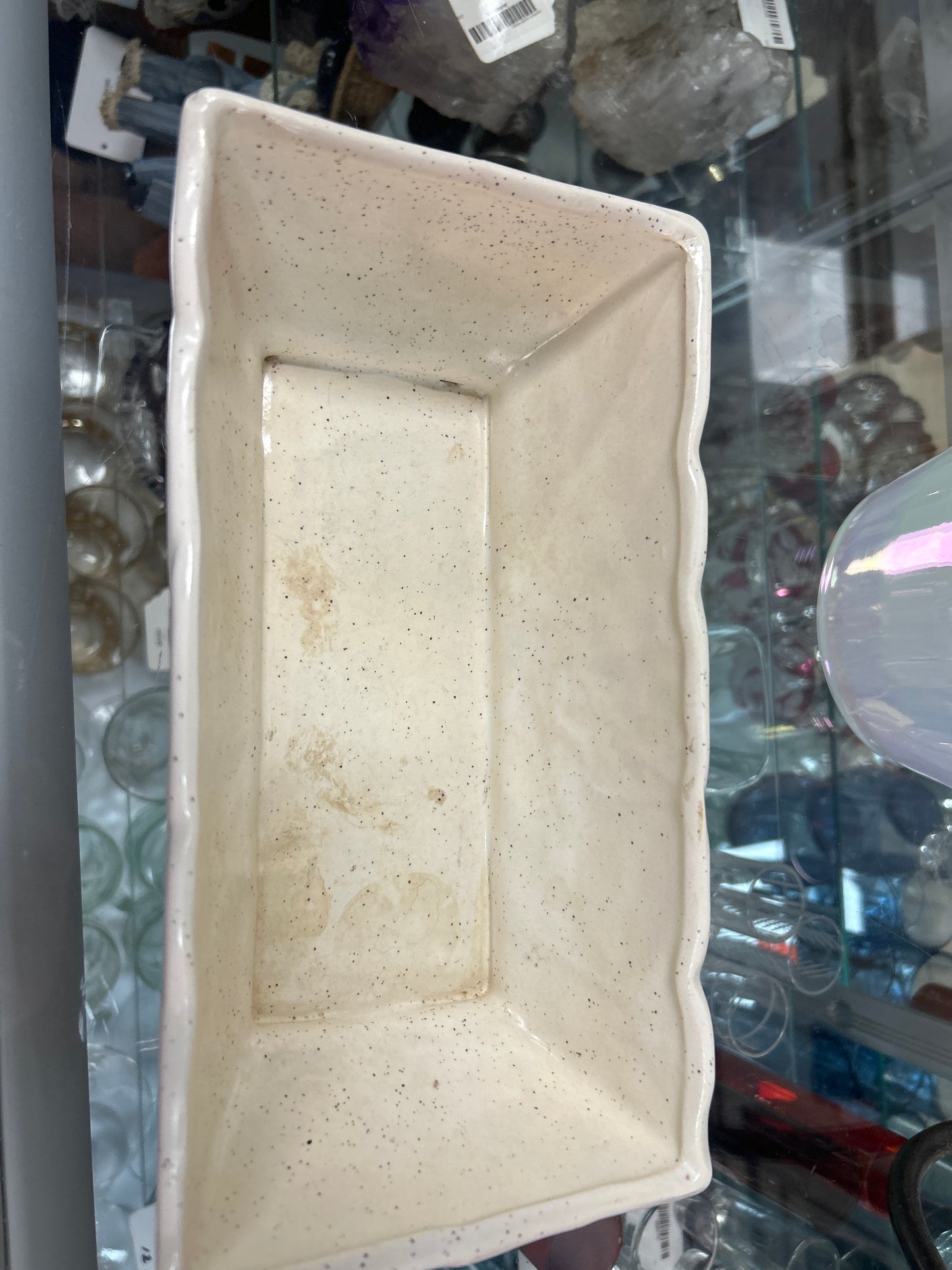Vintage USA 292 White Drip Glaze Pottery Planter with Leaves Mid Century Modern (stained on inside) Marked