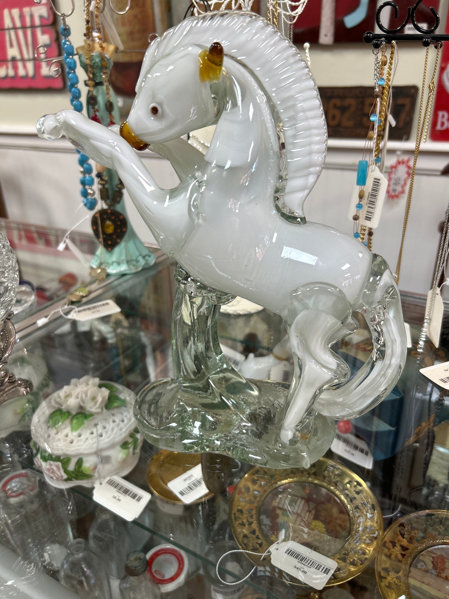 Handmade Glass Horse Sculpture 11” (Heavy)(Beautiful)