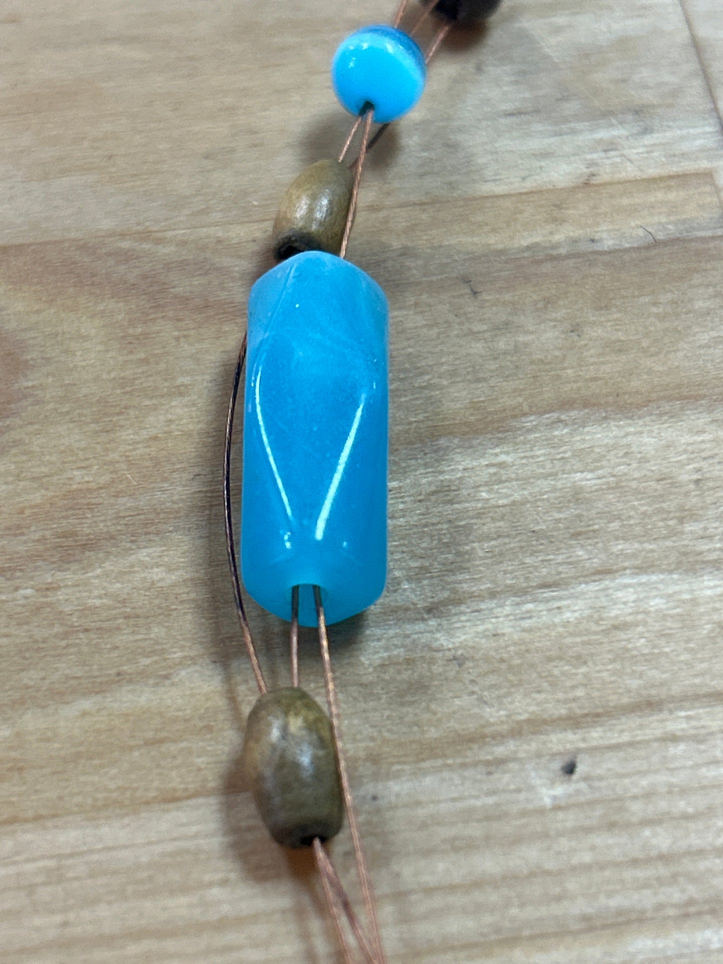 Blue wood and copper Necklace 43025-3
