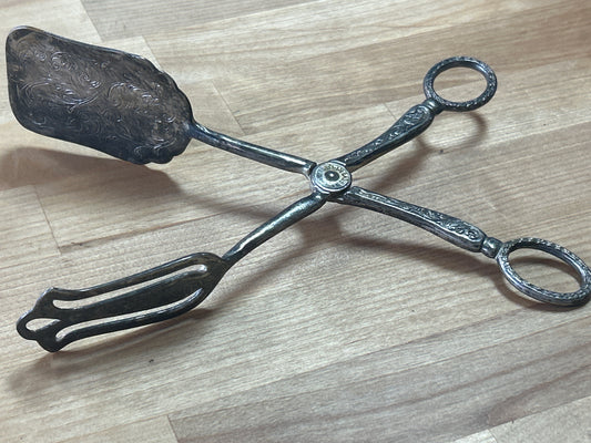 Vtg Silverplate Zinc Alloy Tongs Salad Pastry Sandwich Cake Bread Roll Server