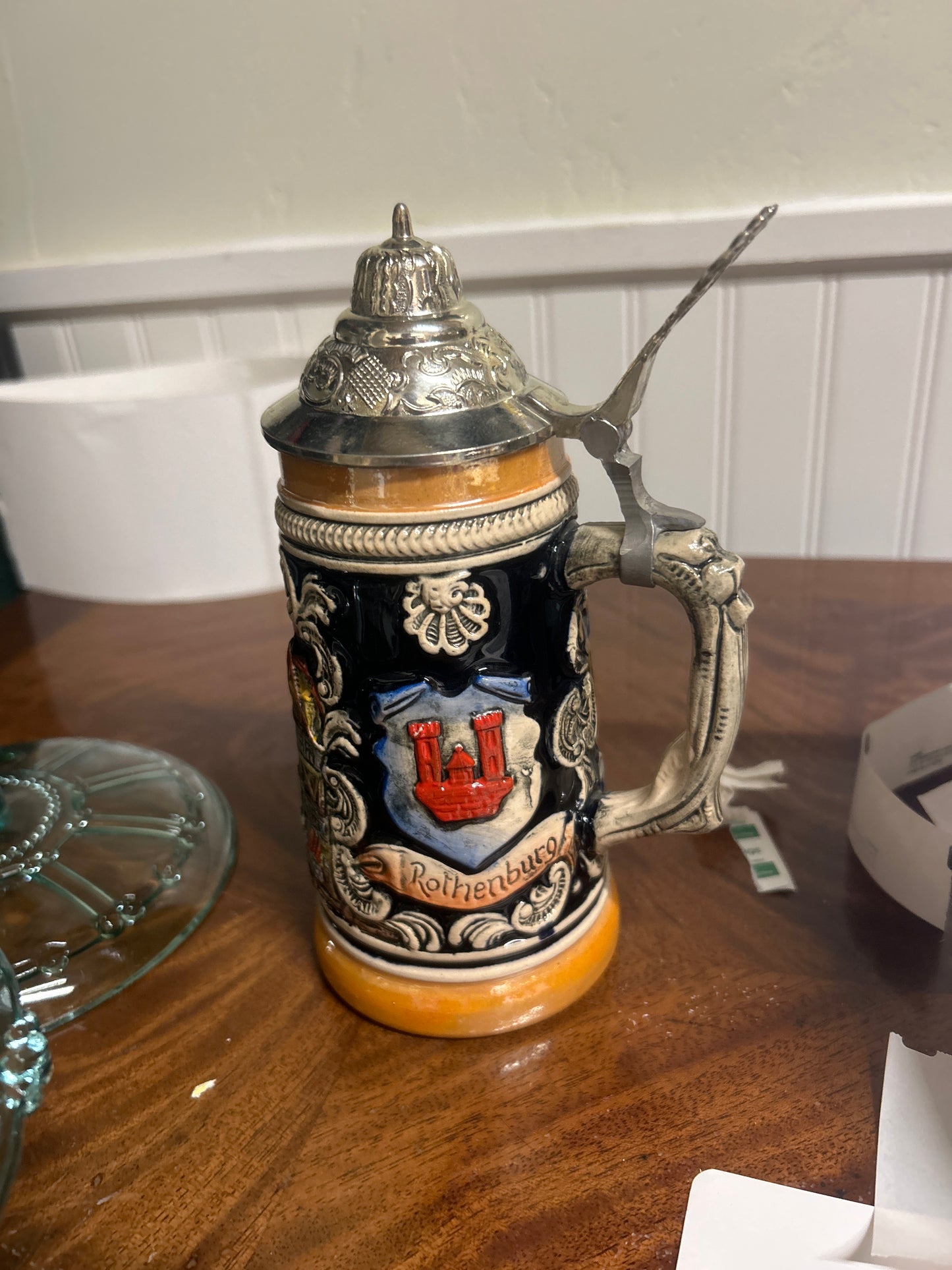 VINTAGE WESTERN GERMAN LIDDED BEER STEIN MUG HEIDELBERG, FRANKFURT, WIESBADEN