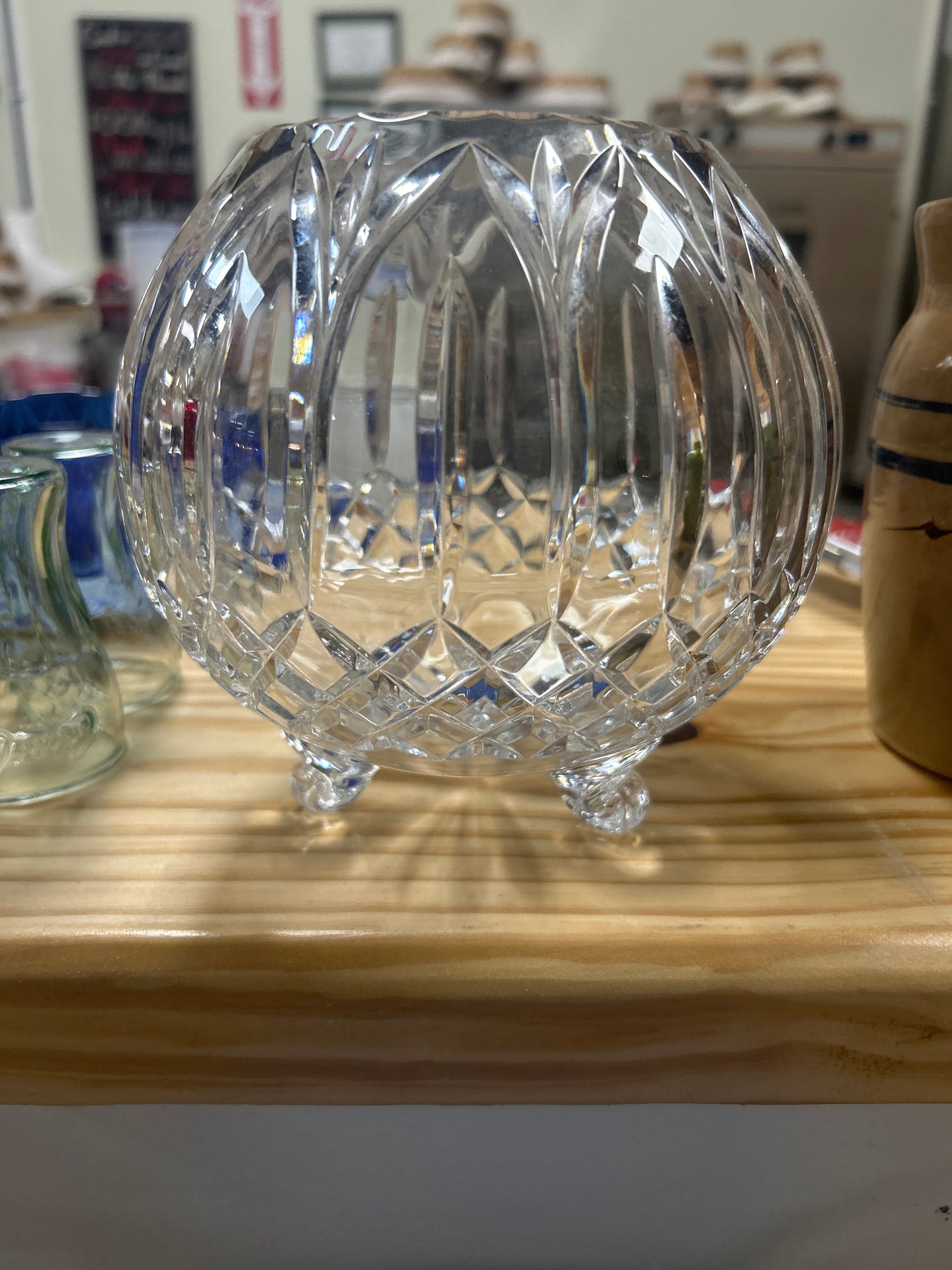 Unknown Vintage Crystal Rose Bowl, Heavy Crystal Posy Bowl, Deep Cut Crystal Footed Posy Bowl, Deep Cut Posy Bowl, Scroll Foot Posy Bowl