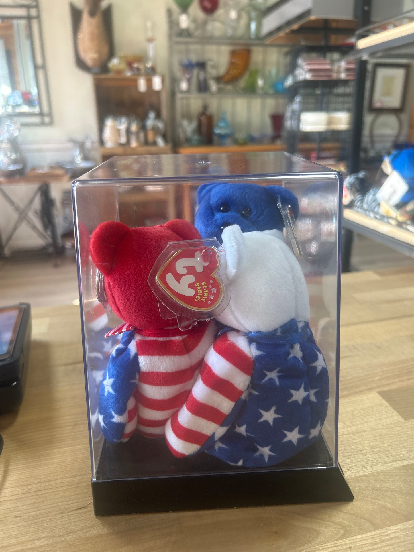 TY Orig 4th July Beanie Babies 3 LIBERTY Bears Red-White-Blue Faces 2001 NWMT In Display