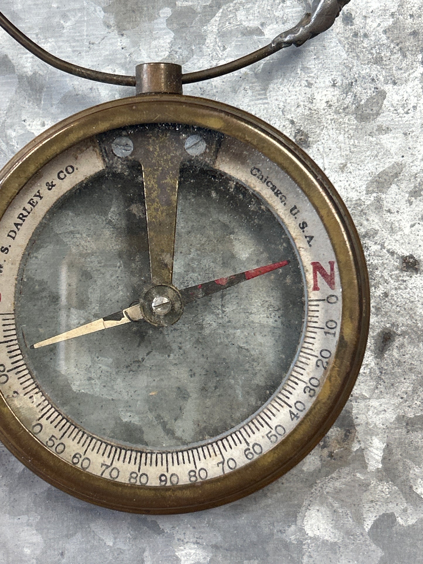 Antique W.S. Darley Magnetic Mining Dipping Needle Compass - Brass & Glass (repair to ring, see photos for condition)