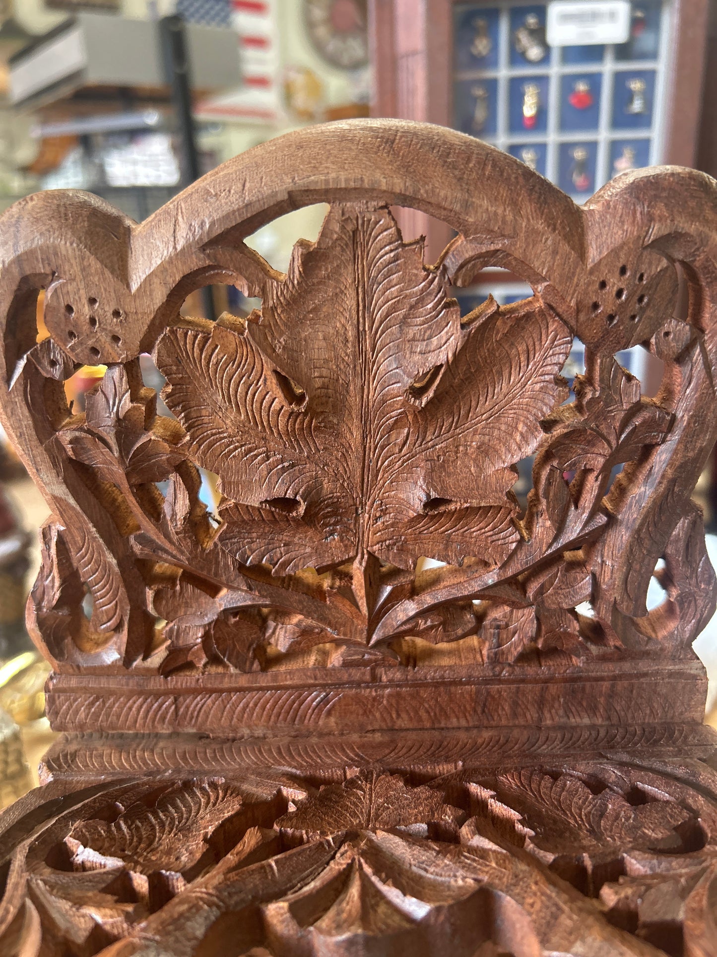 Vtg Hand Carved Wooden Folding Book Wood STAND