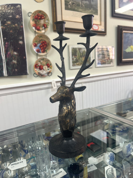 BRONZE PATINATED BRASS STAG CANDELABRA (repaired antler)