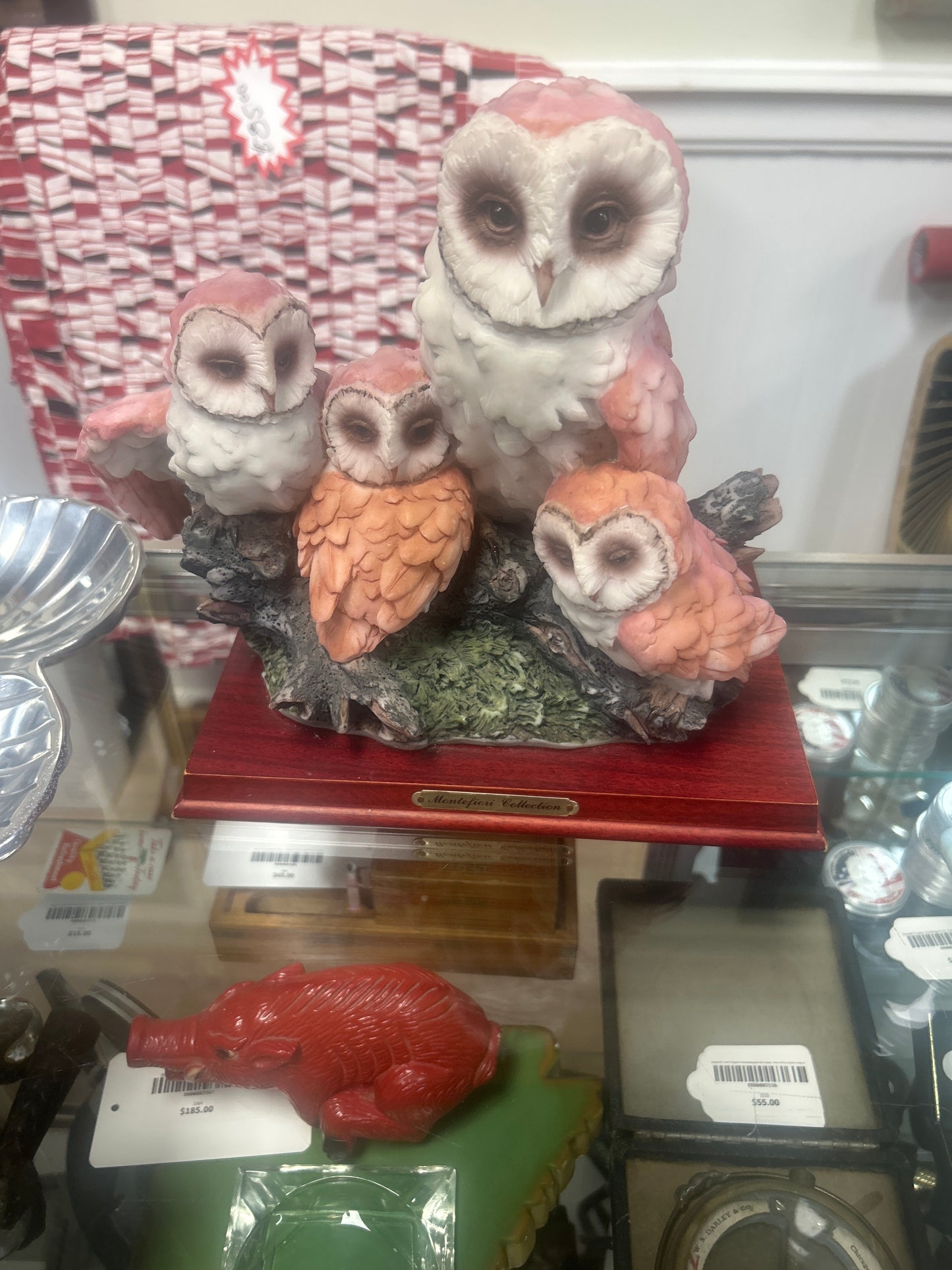 Vintage Montefiori Collection Large Owl Sculpture 4 Owls on Branch